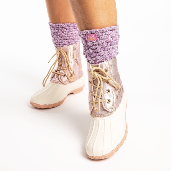 Marled Pink Textured Insulated Thermal Crew Socks - Picture 2 of 4